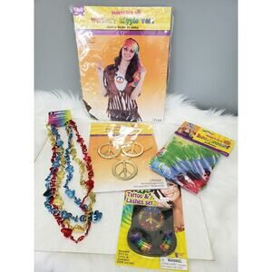 NEW LOT Halloween Hippie‎ Hippy 70's Accessories Vest Earrings Peace Sign Scarf